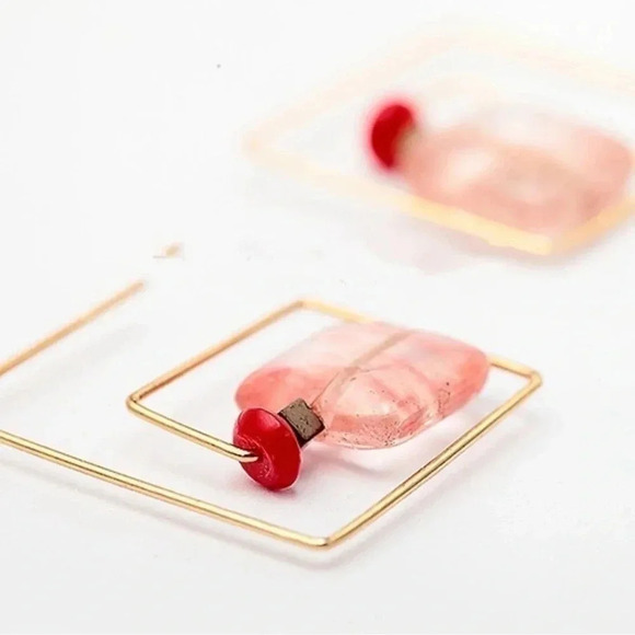 Square Threader Earrings Gold Pink - Picture 10 of 11